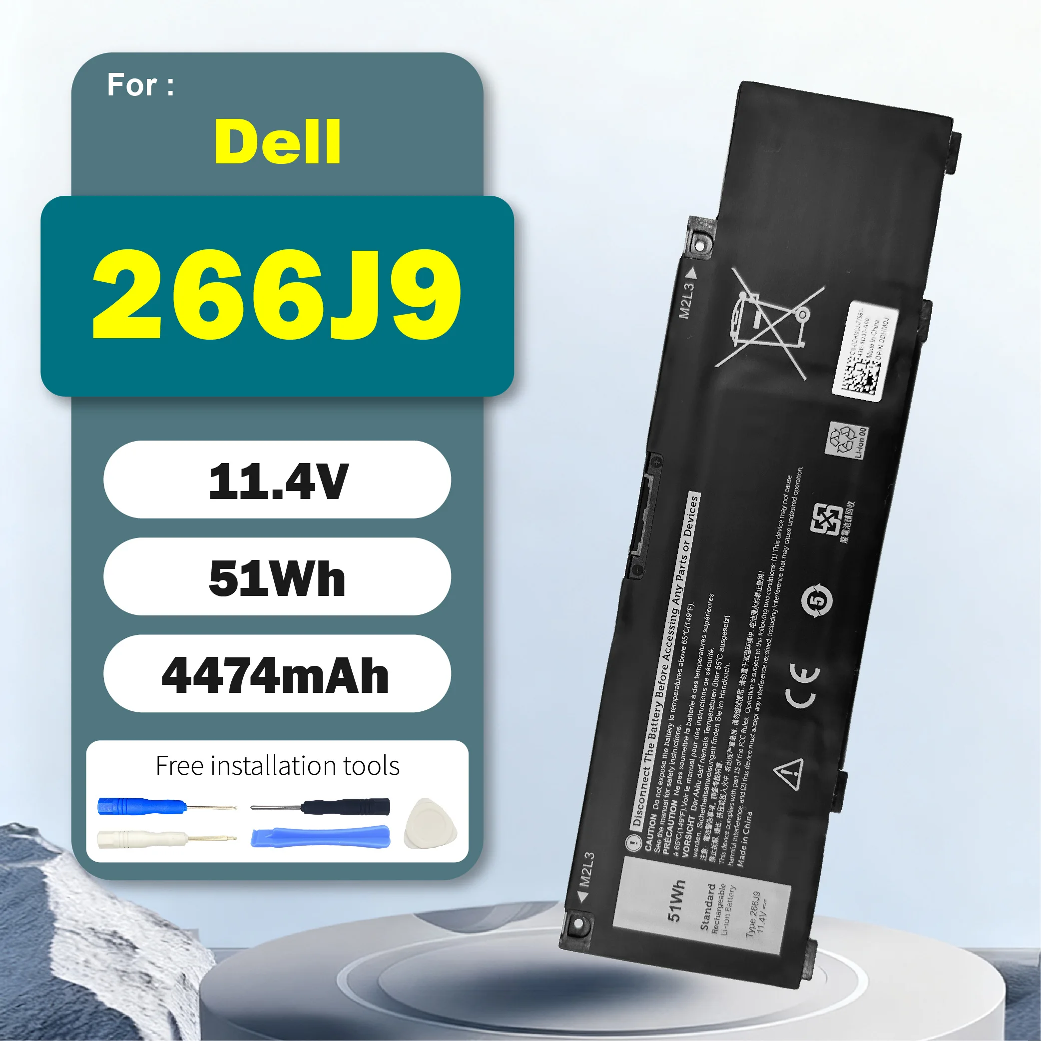 Batería de Repuesto 266J9 11.4V 51Wh 4474mAh para Dell G3 15 3500 G3 15 3500 15PR-1545W 0415CG C9VNH