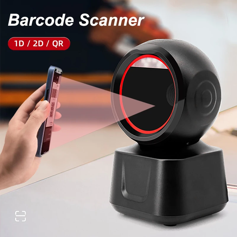 Desktop 2D QR Barcode Scanner High-speed Platform Hands-Free Auto Sense Reader USB Port Plug&Play 1D QR Screen Barcodes Scanning