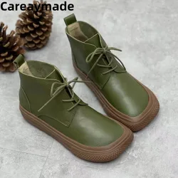 Careaymed-damskie krótkie buty z prawdziwej skóry japońskie retro bydlęcej modne buty damskie na co dzień z kwadratowym noskiem pojedyncze buty