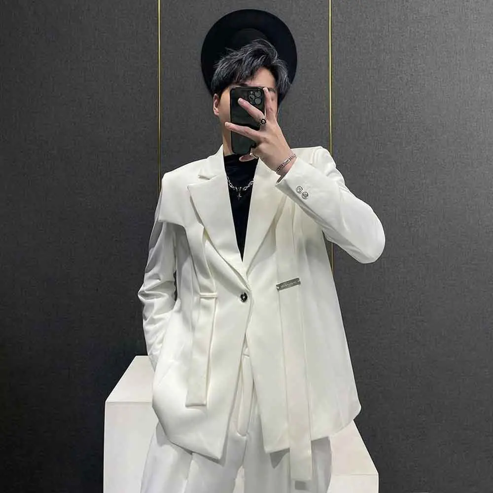 

Мужской однотонный пиджак с длинными рукавами, американский ретро-модный тренд, свободные повседневные простые зимние мужские топы на High Street, 2025 г.