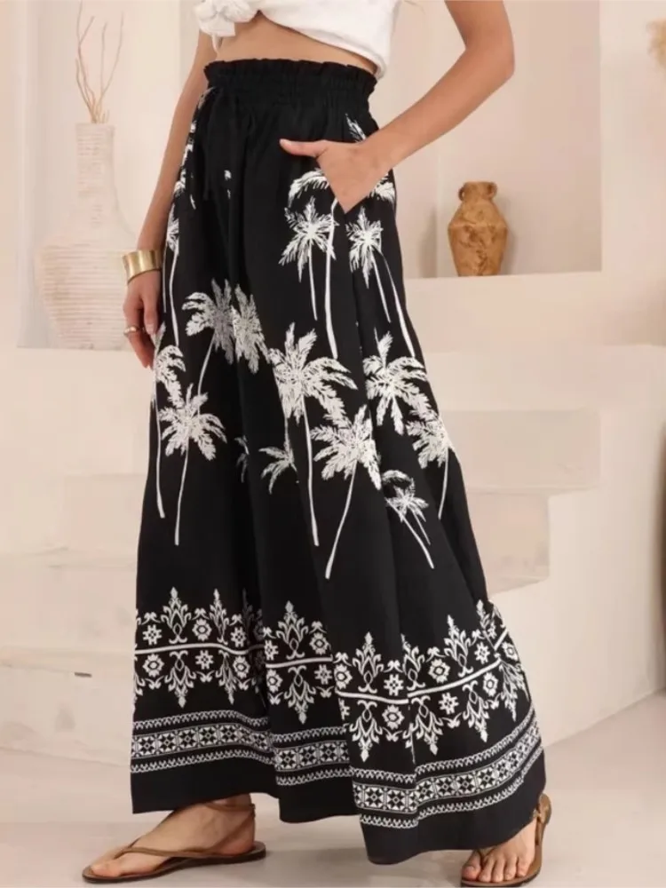 Pantalon Palazzo Boho pour femmes, jambes larges, enveloppe de Yoga, ceinture à nouer, Cover-Up pour la plage, doux et respirant, ample, été 2026