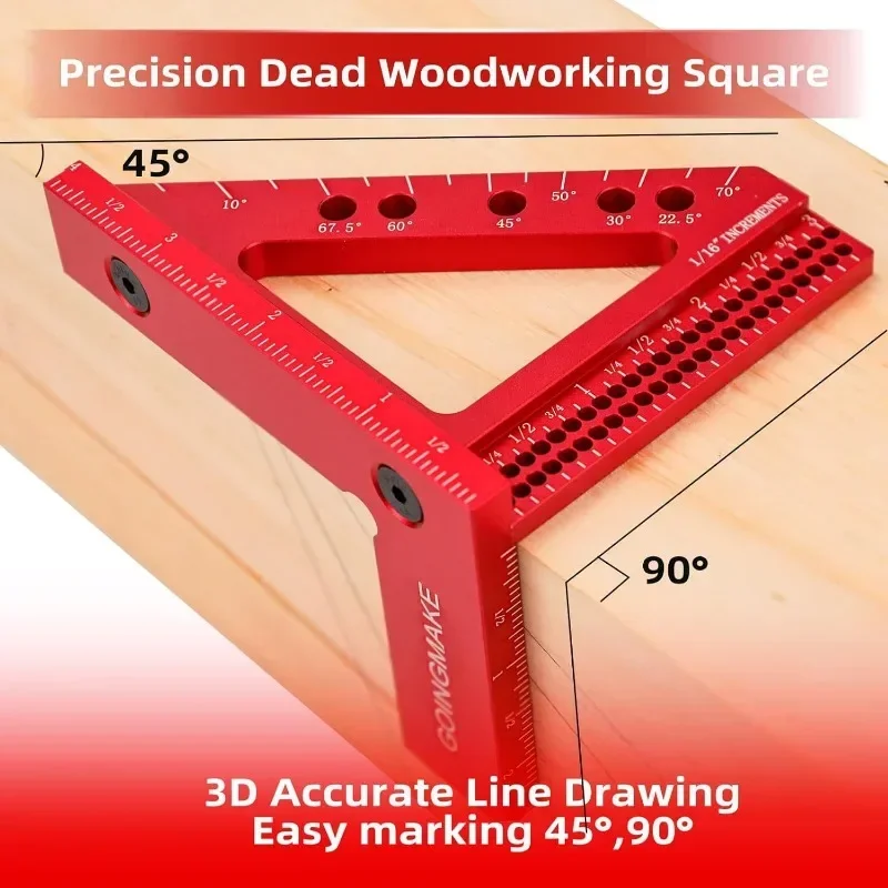 45/90 Degree Angle Marking Ruler Precision 3D Multi-Angle Measuring Ruler with Positioning Hole Aluminum Alloy Measuring Tools