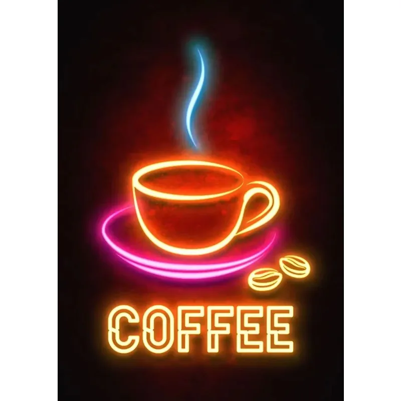 Neon Effect Food Burger Pizza Ramen Coffee Cupcake Restaurant Posters Prints Canvas Painting Wall Pictures Kitchen Decor NO L