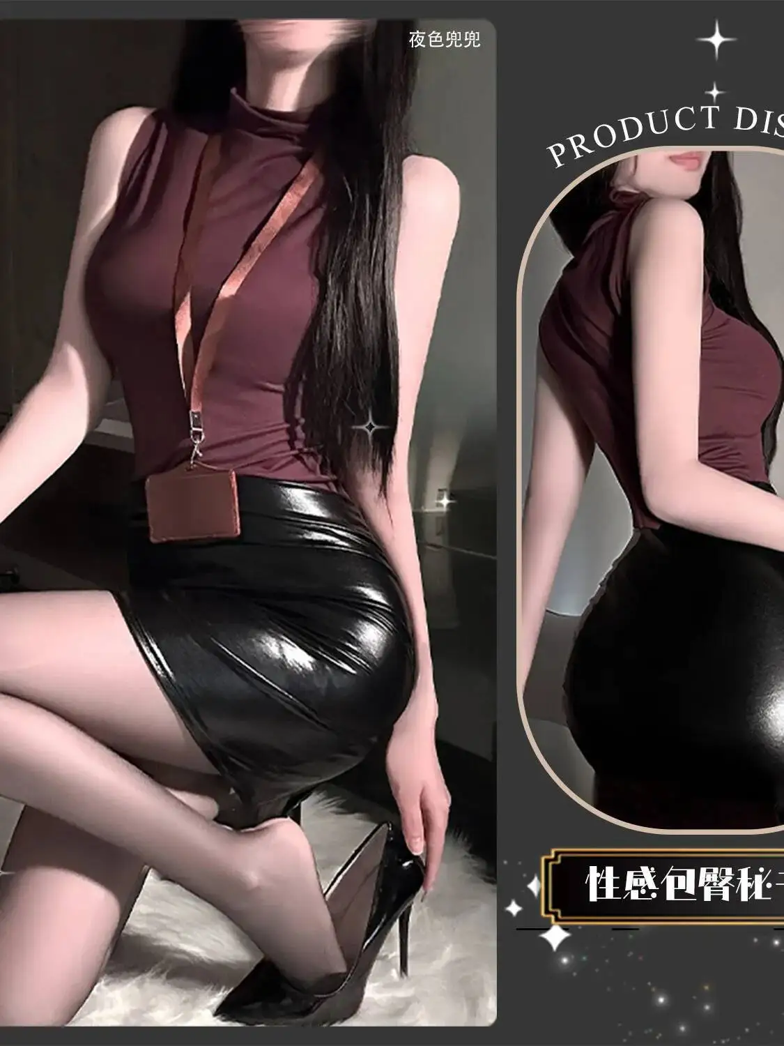 مثير سكرتيرة OL موحدة كوس أنثى موحدة أكمام Bodycon فستان أنيق الساخن المثيرة بولي التنانير الساخن مثير تي شيرت 6FIM