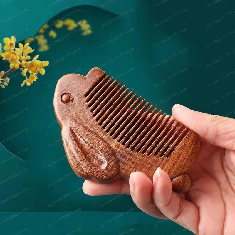Sandalwood comb, Yutu solid wood large wide dense teeth creative ancient fairy craft