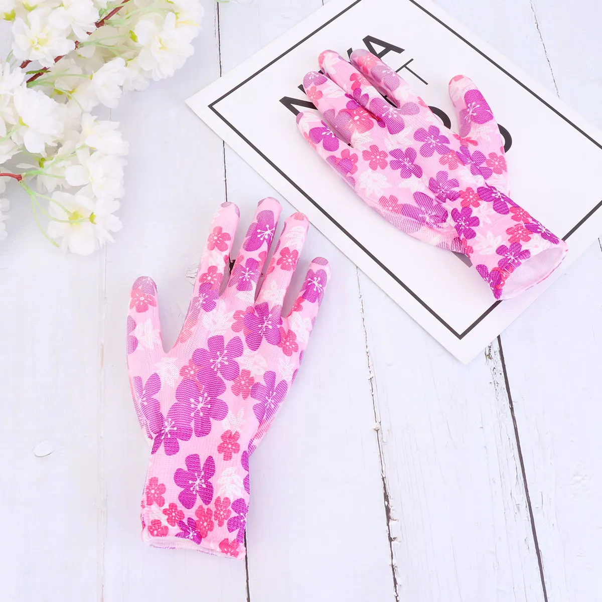 

6 Pairs Printing Gardening Gloves Protective Gloves PU Safety Gloves Hand Protector for Home Public (Flower, 21x7cm)