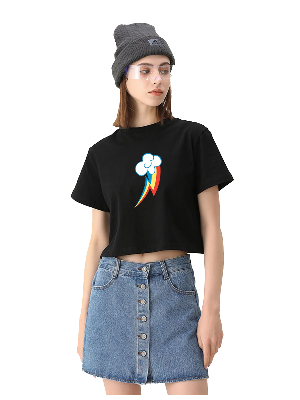 Rainbow Dash Cutie Graphics Design Cute Sexy Crop Tee Street Fashion Rock Style T-Shirt High Quality Cotton Anime Casual Blouse