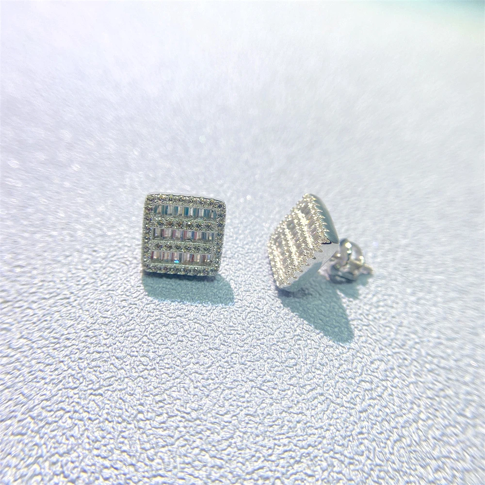 Imagem -04 - Novos Baguettes Moissanite Brincos para Mulheres S925 Ear Studs Homens Iced Out Brincos Jóias Pass Tester