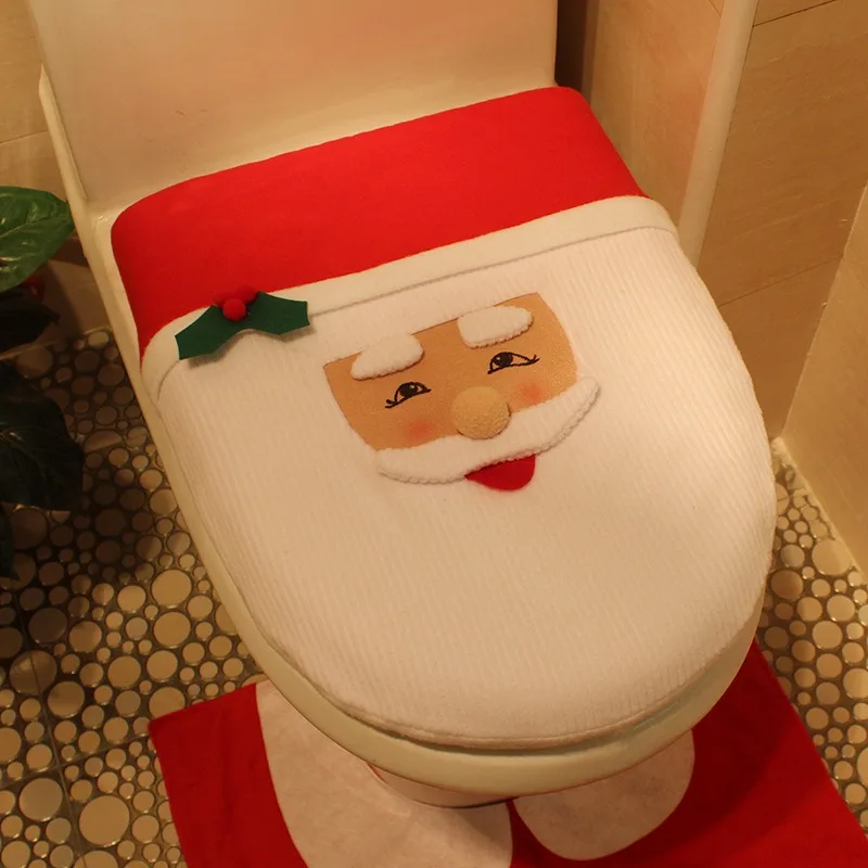 3 pcs/set Santa Clause Pattern Toilet Seat Cover Bathroom Foot Pad Red Bath Mat Contour Rug Set Christmas Decoration For Home