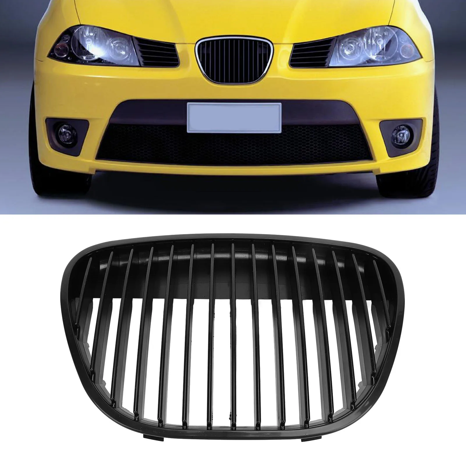 

Front Central Badgeless Grill Black 6L0853651D Front Bumper Center Grille Cover Replacement for Seat Ibiza Cordoba 6L 2002 to 20