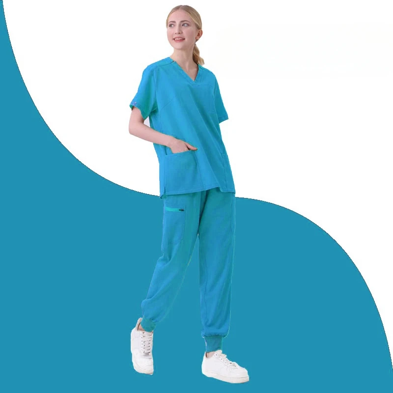 Vêtements d'infirmière d'hôpital à manches courtes pour femmes, générateurs élastiques, ensemble de gIslande à col en V, version coréenne, vente en gros