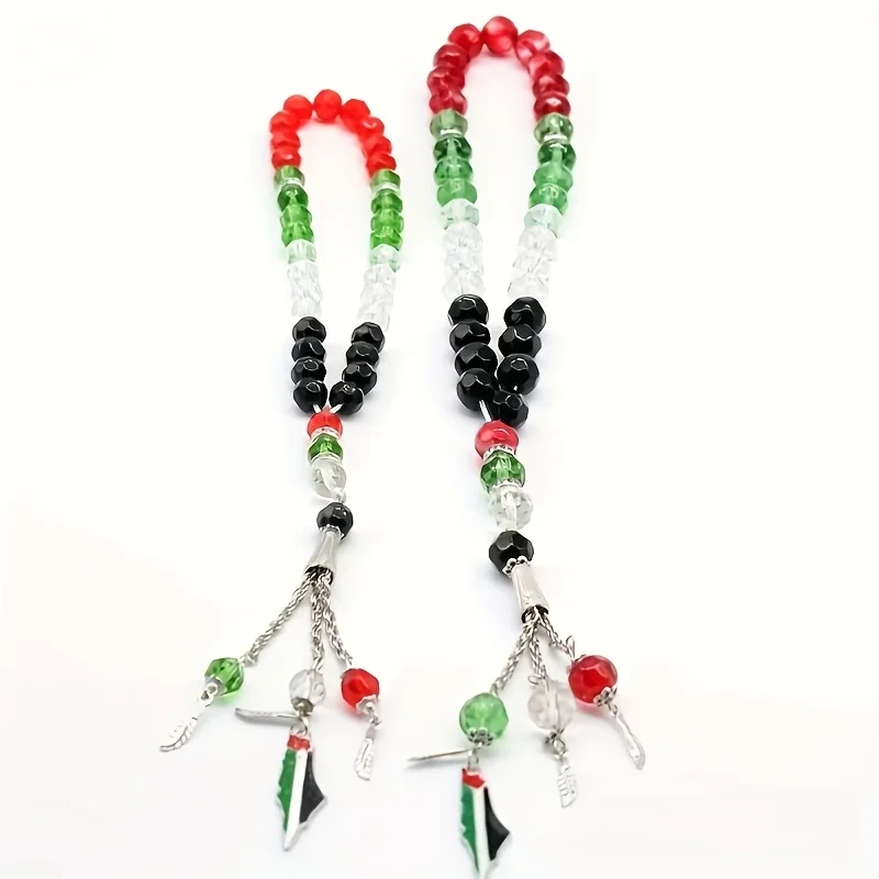 Islamic crystal rosary beads 33 8mm/10mm Palestinian flag color red, green, white and black Muslim prayer beads, fashion men's a