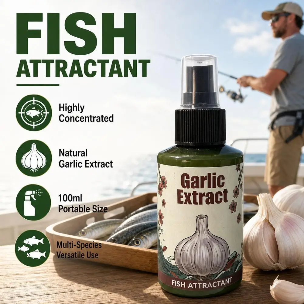 Attractant concentré à l'ail pour poissons 100ml – Additif d'appât haute performance pour la pêche en mer (poulpe, calmar, anguille, truite, poisson-chien)