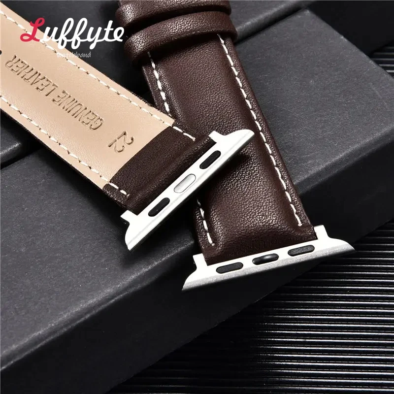 Leather Watch Band for Apple Watch Ultra 9 8 7 6 5 4 3 with Butterfly Clasp for Iwatch 38mm 40mm 41mm 42mm 44mm 45mm 49mm Straps