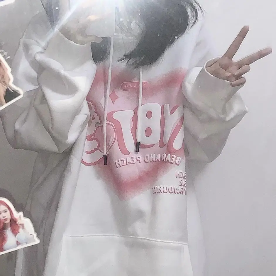 Hooded Black Hoodies Clothing Woman Winter Longsleeve Female Autumn Gothic Shoujo Downtown Street Wear Emo Lady Fur Poleron