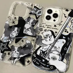 Black Guitar Music Cat Clear Case for IPhone 16 15 14 13 12 11 Pro Max 14 15 8 Plus X XR XS Max SE2020 luxury Airbag Shockproof