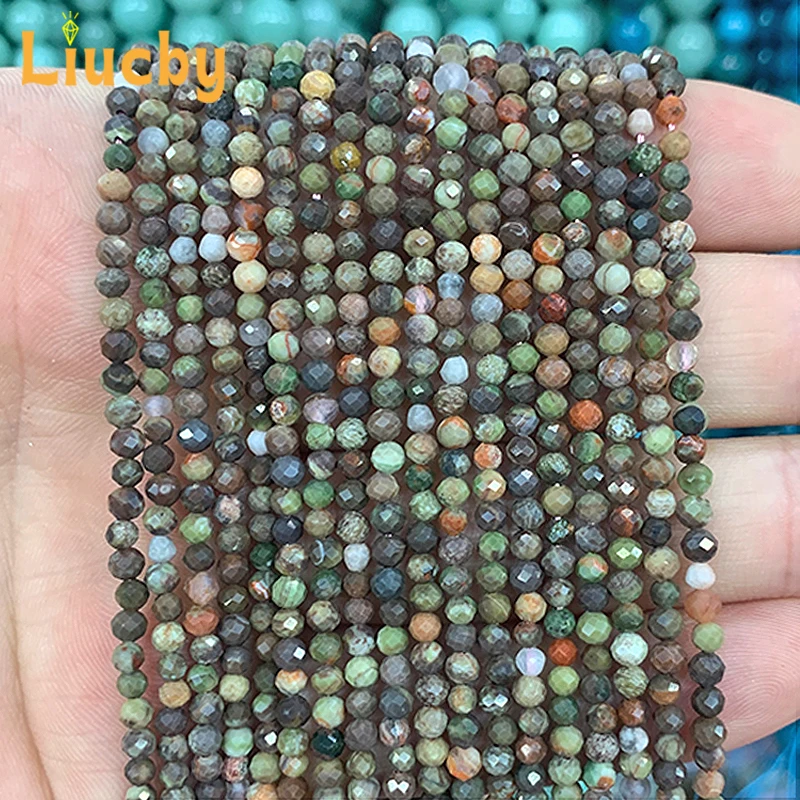 

2/3mm Natural stone Faceted Flower agate Handmade beads for Jewelry Making DIY Crafts decoration anklet accessories 15"Wholesale