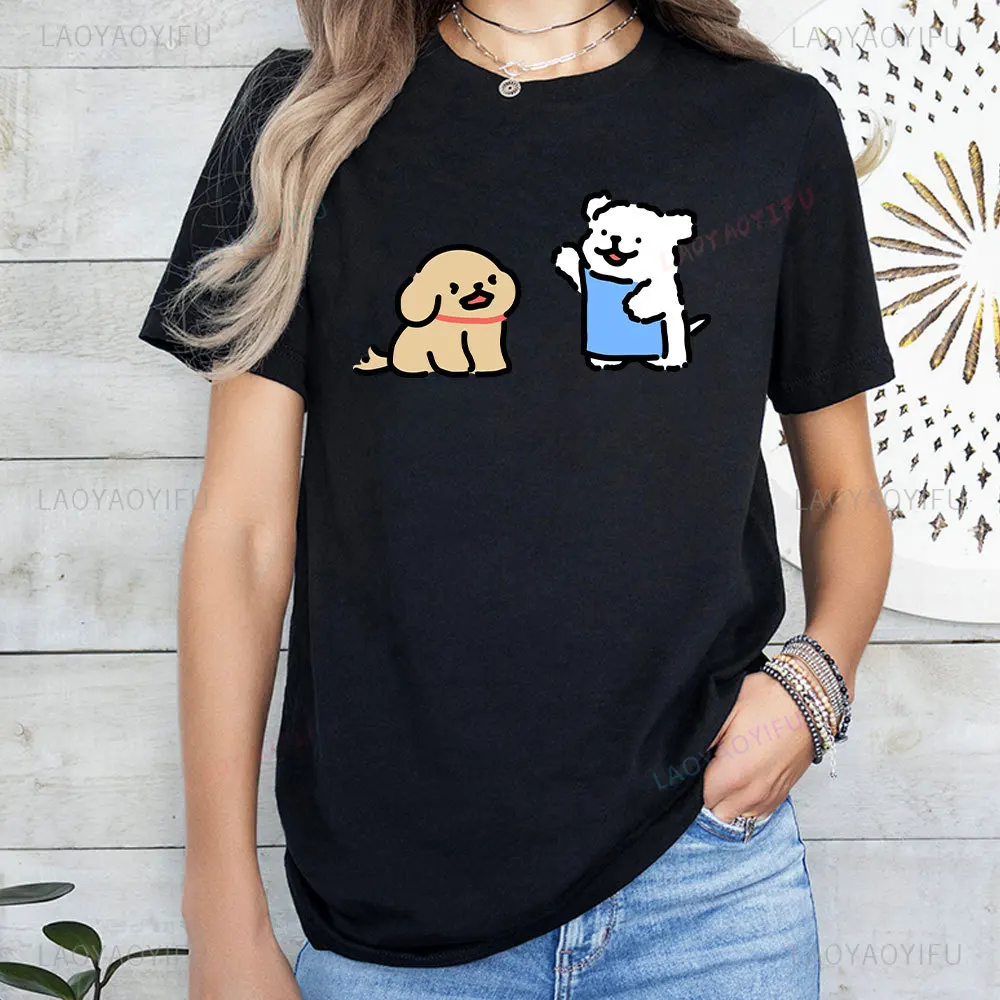 Cute Maltese Line Puppy Women Clothing Man Couple Printed T-shirt Kawaii Cartoon Girlfriend Boyfriend Birthday Gift Ropa Mujer