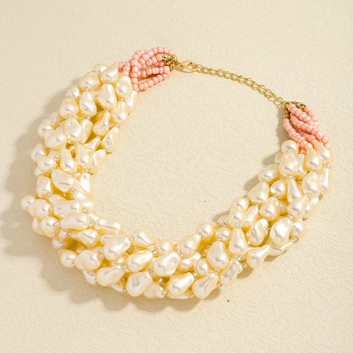 Exaggerated Elegent Multilayer Faux Pearl Crystal Necklace Women\'s Long Pearl Handmade Accessory