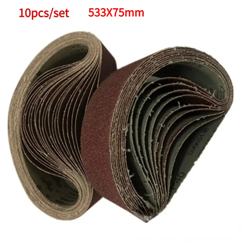 

10 Pcs/set 533X75mm Sandpaper 40-1000 Grits Abrasive Bands for Belt Sander Abrasive Tool Wood Soft Metal Polishing Sandpaper