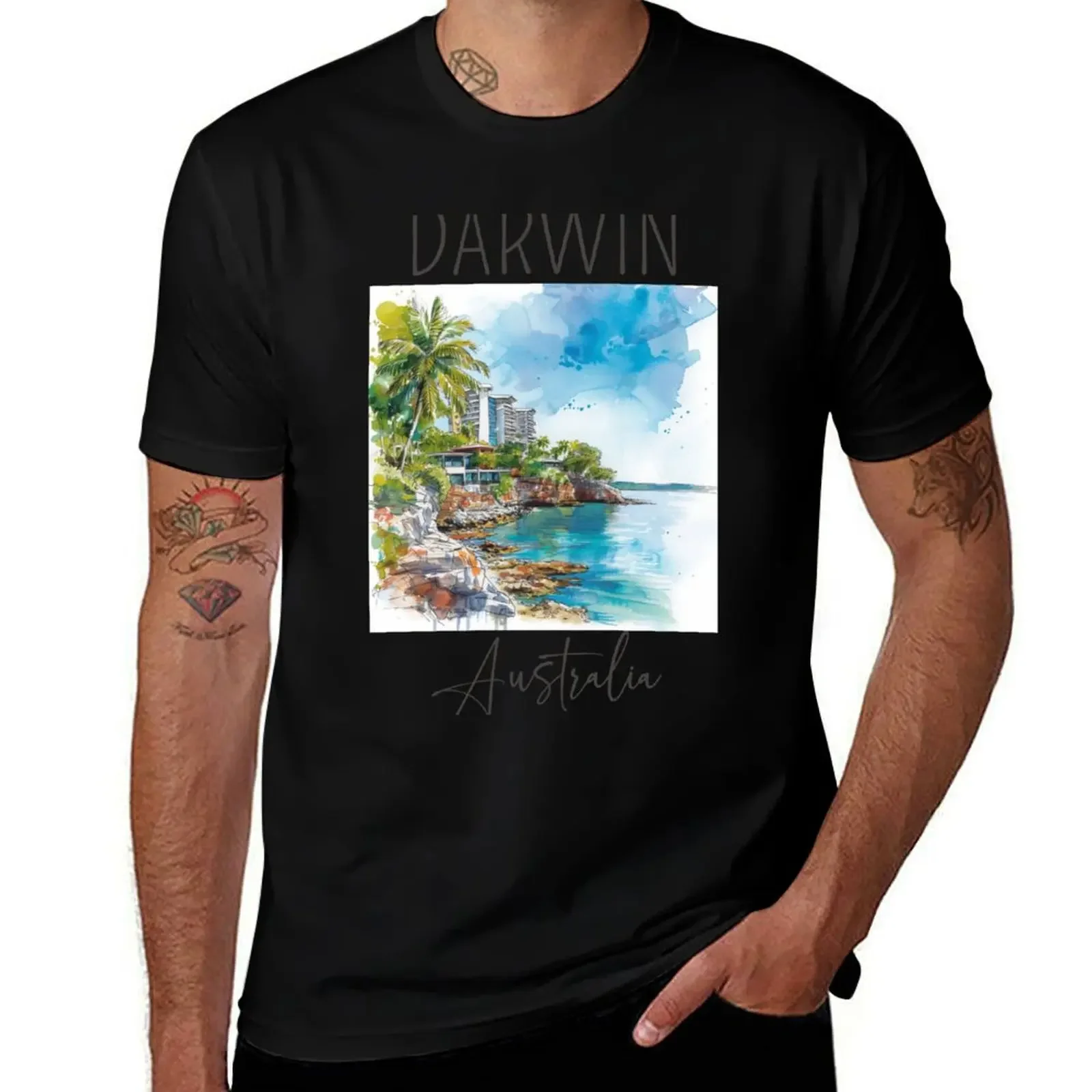 Watercolor Design of Darwin - Australia T-Shirt Blouse tees custom shirt man clothes tee shirts for men