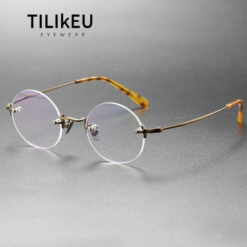 

Pure Titanium Round Rimless Men Women Glasses Frames Ultralight Comfort Prescription Eyeglasses Optical Frames Rimless Spectacle