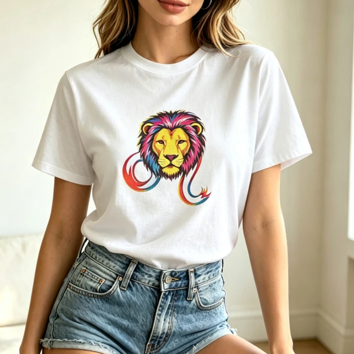 Retro Lion Leo Horoscope Birthday Present Tee Unisex Colorful Zodiac Symbol Cotton Short‑Sleeve T Shirts Casual  Fashion Tops