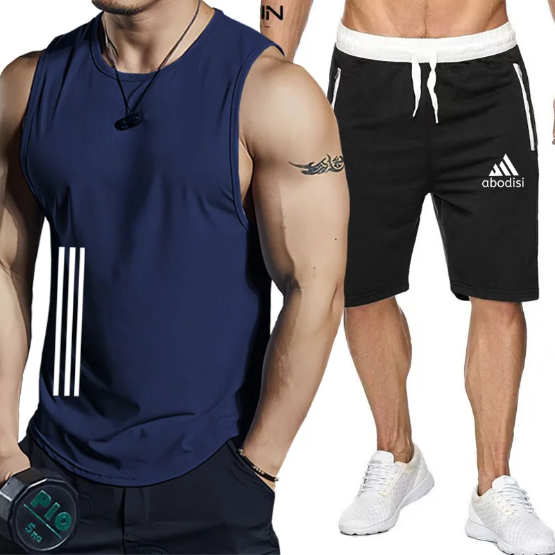 2024new men\'s sportswear short sleeved T-shirt and sports shorts summer casual jogging pants set men\'s two-piece setquick drying