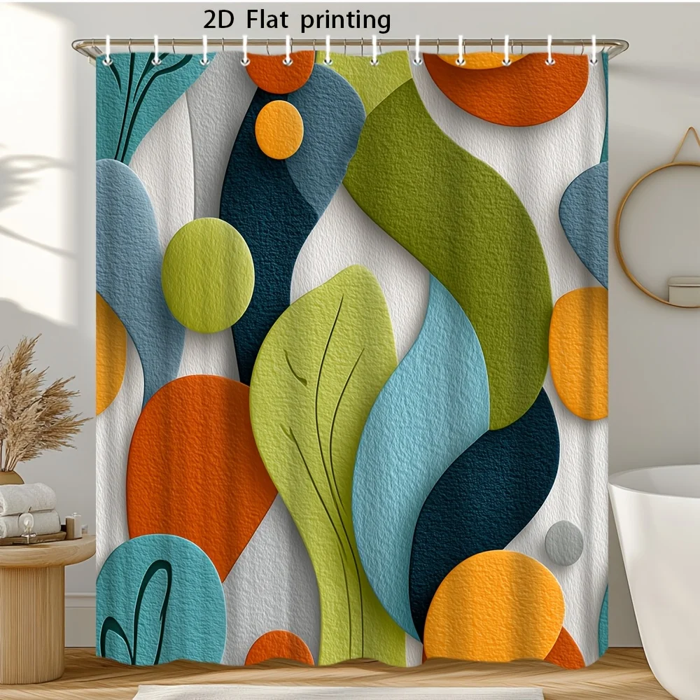 

Современная абстрактная геометрическая шторка для душа - Креативное красочное искусство с эффектом наложения - Декор для ванной комнаты: зеленая, синяя, оранжевая, бирюзовая шторка