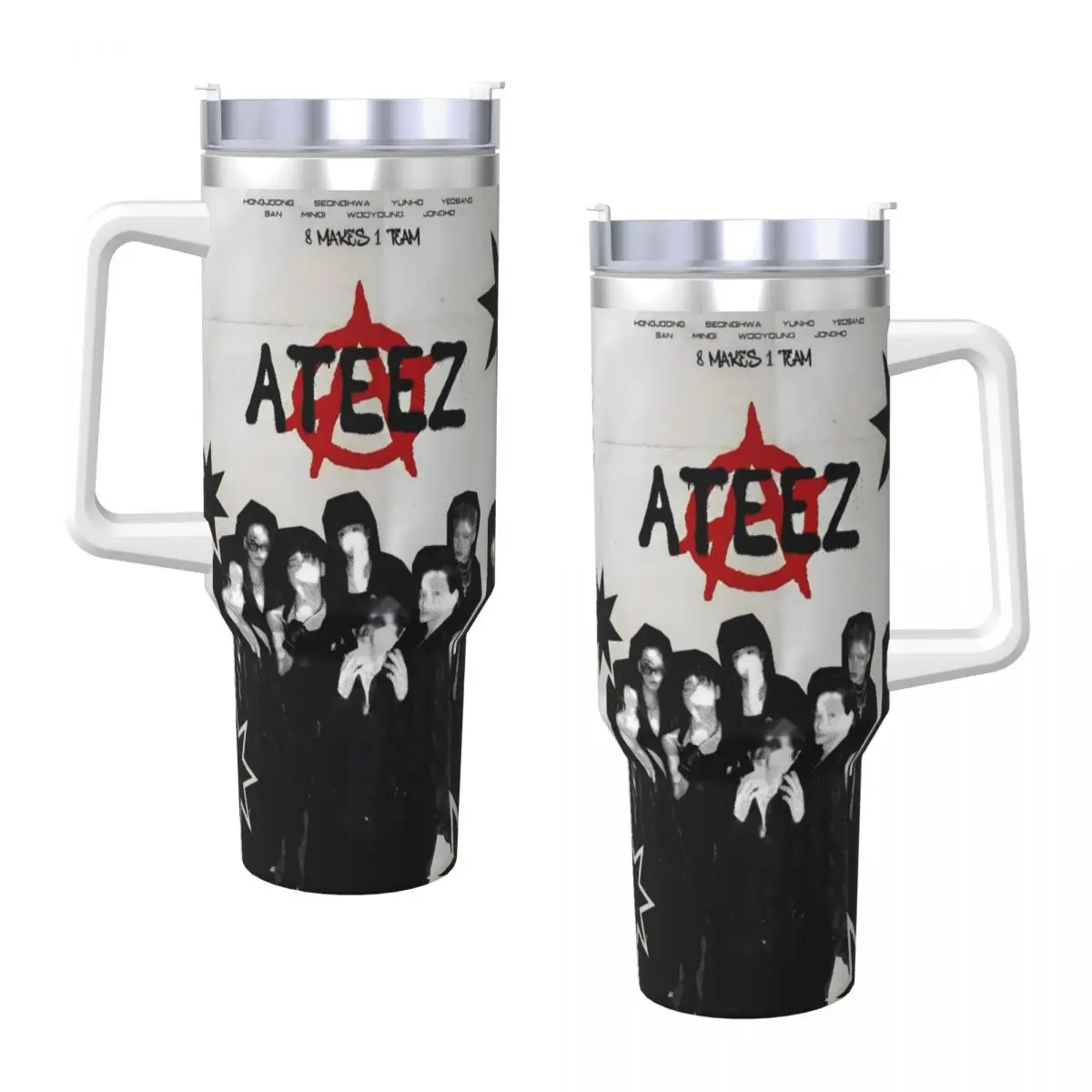 

Kpop Ateez Band Stainless Steel Tumbler Beach Coffee Mug With Straws and Lid 40oz Car Mugs Hot Drinks Water Bottle