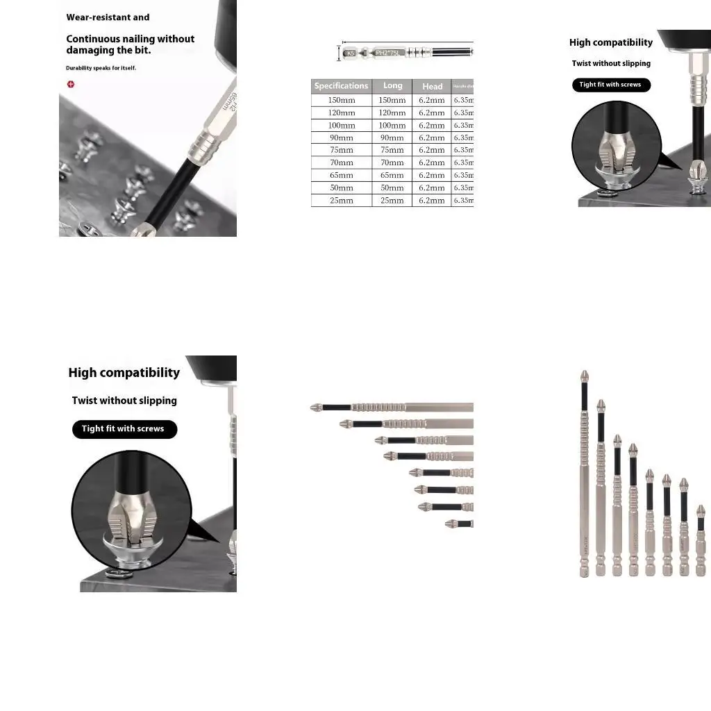 

R9UF Impact Crossed Bit PH2 Bit Steel Crossed Head Drill Bit Screwdriver Bit 1/4 Shank Nonslip