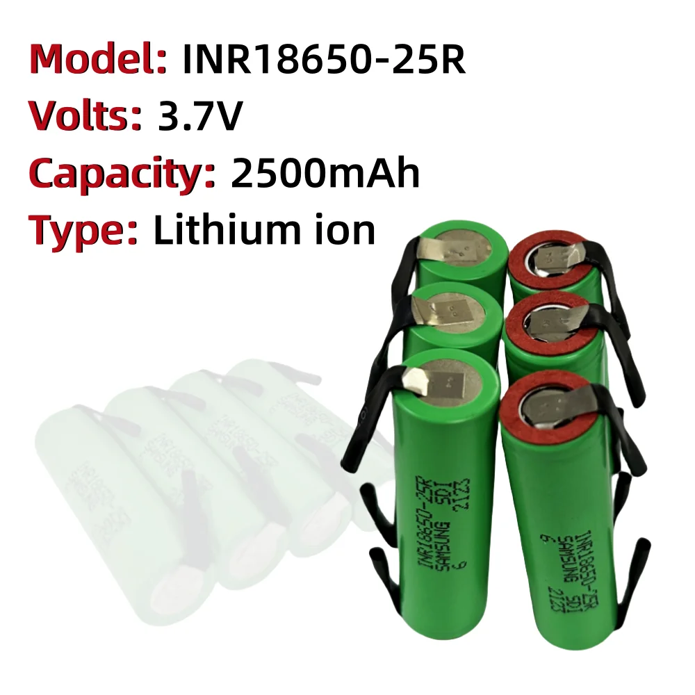 100% Original INR18650-25R 3.7V 2500mAh Rechargeable Lithium-ion Battery for toys, flashlights, electric drills, etc