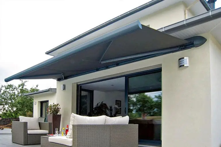 Folding Awning Patio Aluminum Arms Foldable Awning with LED Light Canopy Motorized Outdoor Retractable Full Cassette Awning