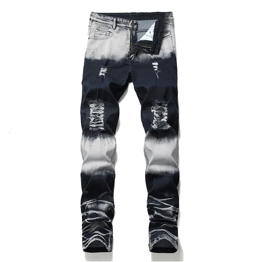 

Fashion Men's Casual Personality Printing Slim Fit Denim Jeans Pants Runaround