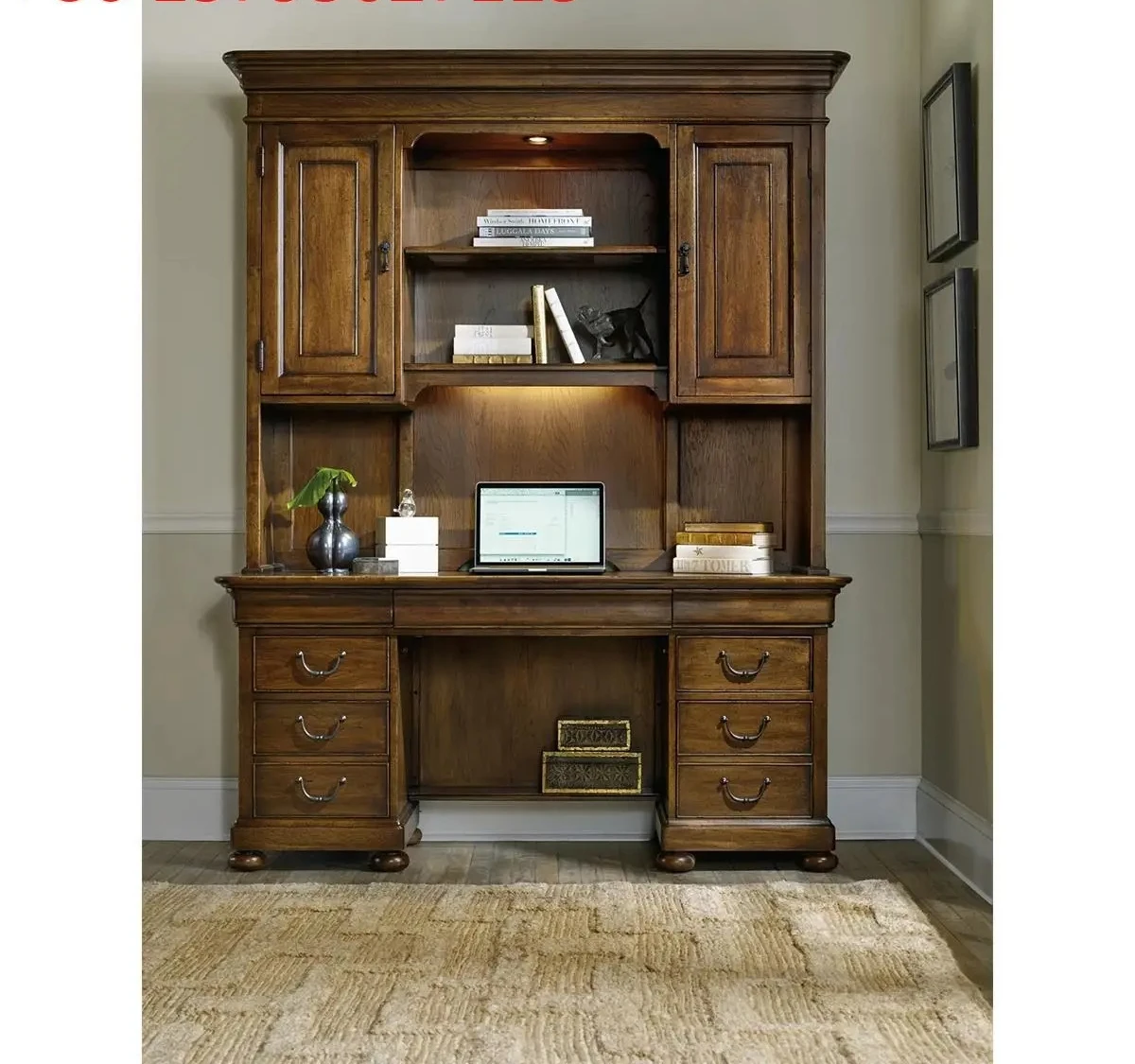 

TT Американский ретро-стол из цельного дерева и стул, комбинированный кабинет из дуба с книжной полкой, письменный стол, компьютерный стол, можно настроить