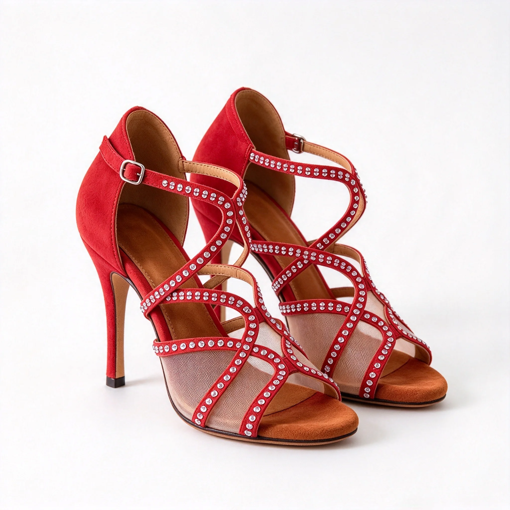 Evk New Arrival Red Rhinestone Latin Dance Shoes Women Salsa Tango Ballroom Party Dancing Sandals Suede Dance Heel Footwears
