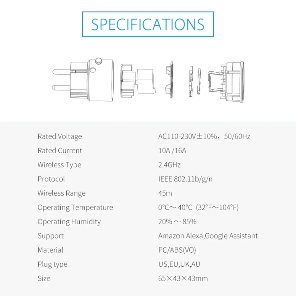 Tuya WiFi Smart Steckdose EU mit Power Monitoring Timing Sprachsteuerung Funktioniert mit Alexa Google Home Smart Life