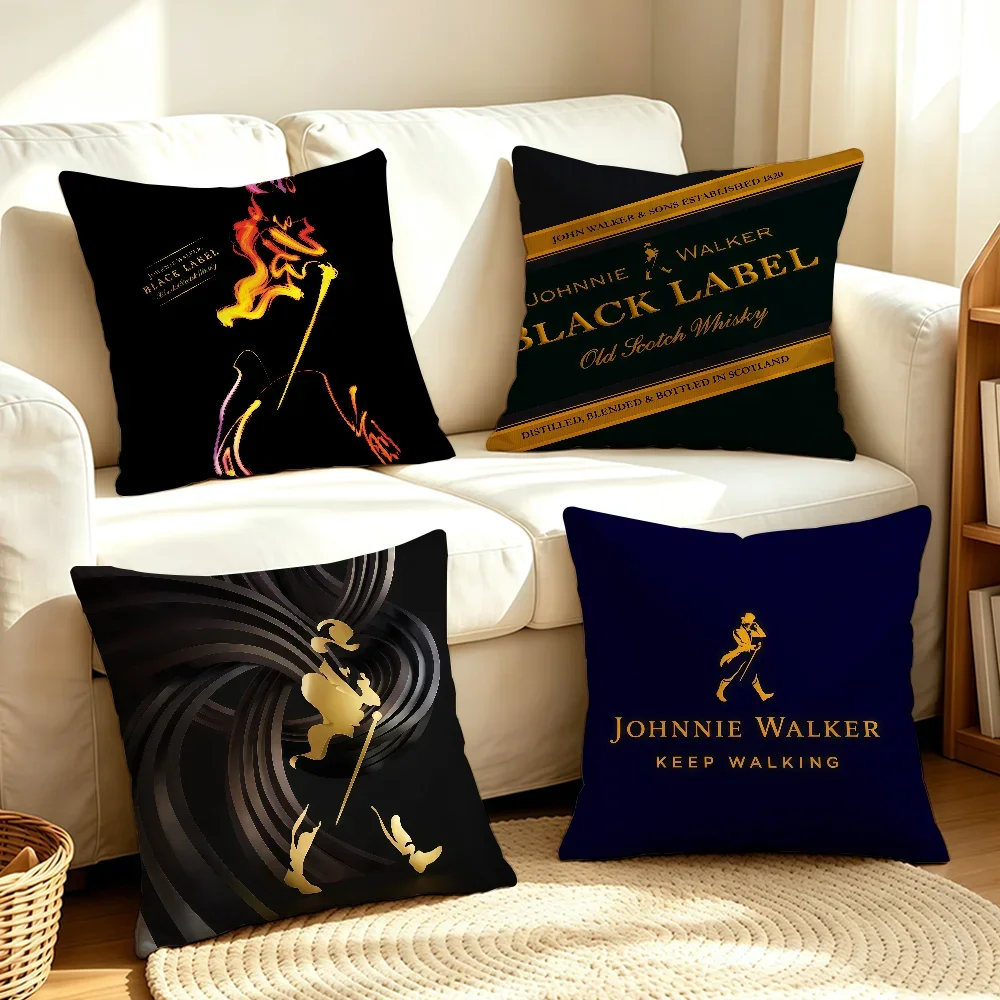 Fashion J-Johnnie W-Walker-S Whisky cushion cover Soft Smooth Pillow Case Hidden Zipper Washable Decorative Couch Office Gift