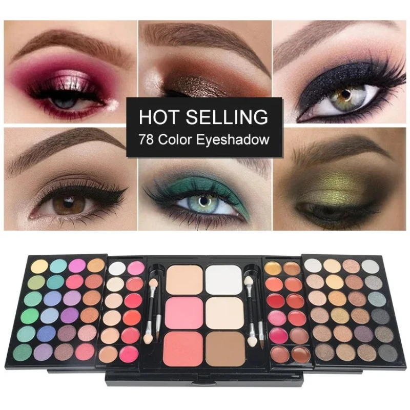 Juego de maquillaje de 78 colores, paleta de 48 sombras de ojos desnudas con brillo mate + 24 brillo de labios + 6 bases en polvo facial/Kit de cosméticos colorete # TL78