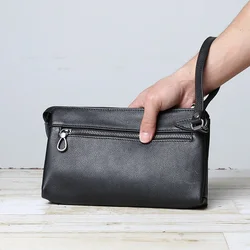 Cartera larga de cuero para hombre, bolso de mano de cuero suave, informal, multifuncional, capa superior, bolso de cuero de vaca, bolso para teléfono móvil, moda