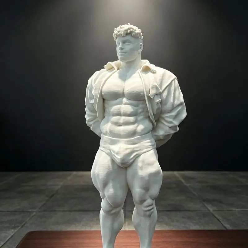 Muscular Man 3D Printed White Mold Figurine Of A Fitness Powerhouse DIY Painting Without Coloring Tabletop Trendy Toy 20cm