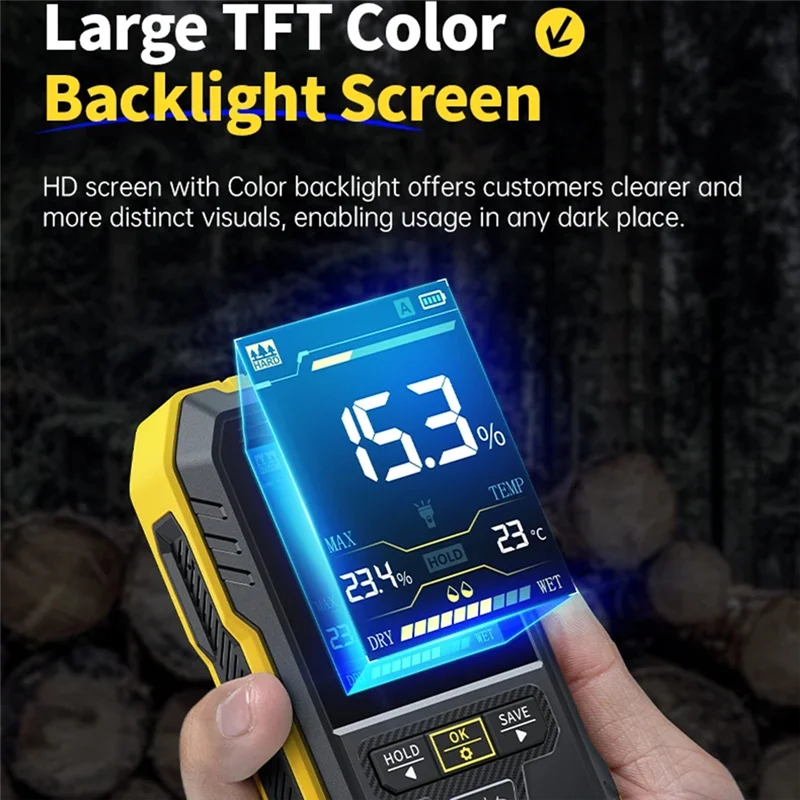 【Home-Tools!】Digital Inductive Wood Moisture Meter Hygrometer 0.1% Pinless Non-Contact Timber Damp Wall Detector Humidity Temp T