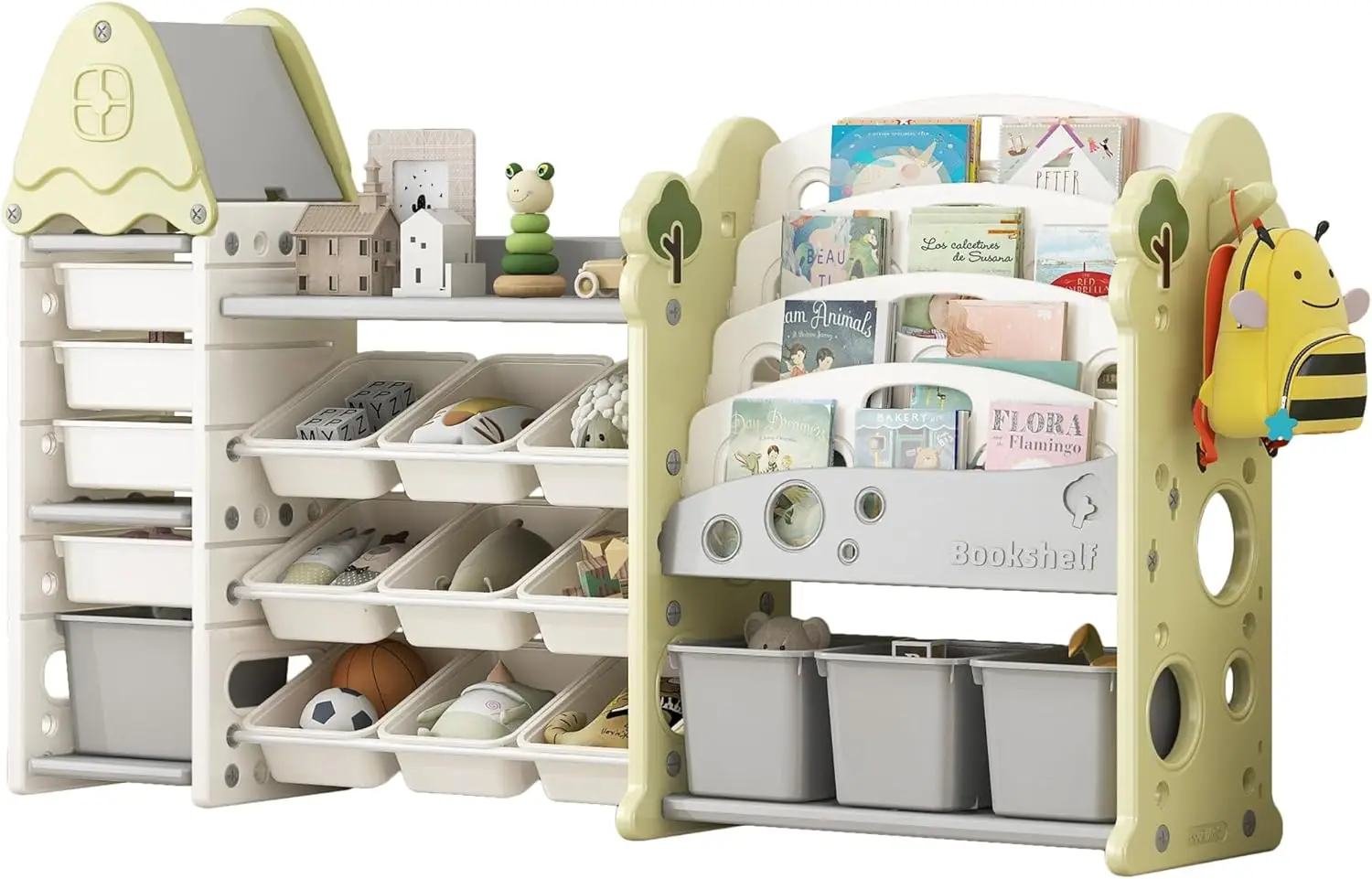 منظم تخزين ألعاب أخضر مكون من 5 طبقات مع 17 صندوقًا لغرفة الأطفال