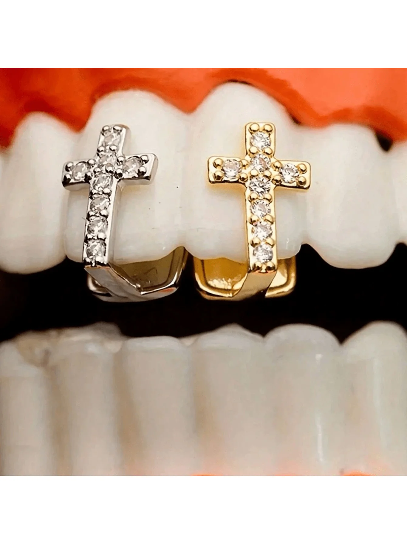 1 Piece of Gothic Style Cross-Shaped Copper Micro-Inlaid Zircon Single Tooth Hip-Hop Grill for Music Festival, Trendy Dental Decoration, Y2K Accessory