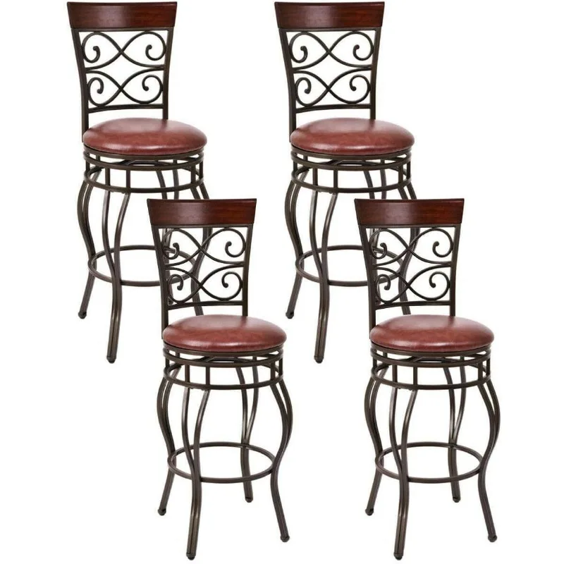 

Bar Stools Set of 4, 360 Degree Swivel, 30" Bar Height Bar Stools, Leather Padded Seat Bistro Dining Kitchen Pub Metal Chairs