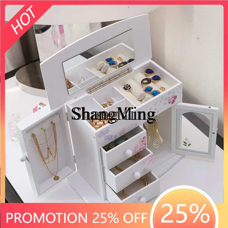 

Красивая деревянная шкатулка для украшений, настольный органайзер с выдвижными ящиками, креативный бокс для хранения ювелирных изделий и серег