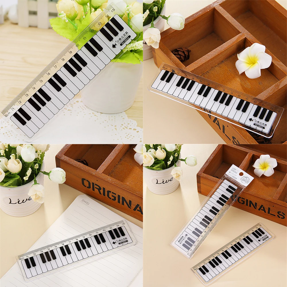 15cm Plastic Straight Rulers Black White Musical Notes Piano Transparent Drawing Measuring Ruler Student Stationery Tools