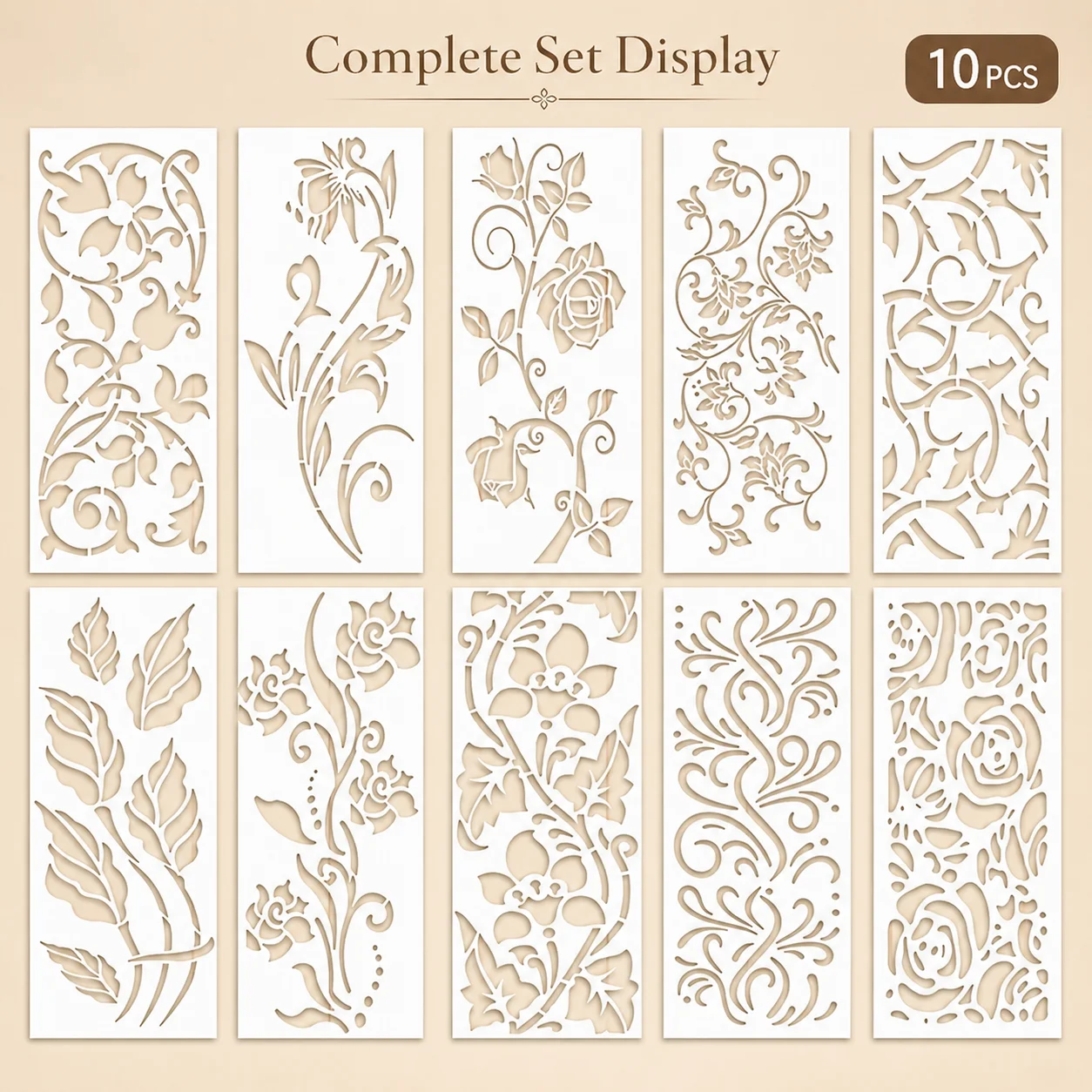 10Pcs Floral Vine Stencils Reusable PET Stencils for Painting Rose Pattern Craft Templates Wall Wood Fabric Border Decor