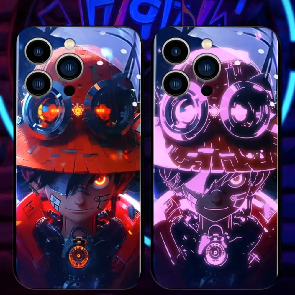 So Cool Anime Luminous Glass LED Calling Light Up Phone Case Cover For Samsung S24 S23 S22 S21 S20 FE Note 10 20 Plus Ultra