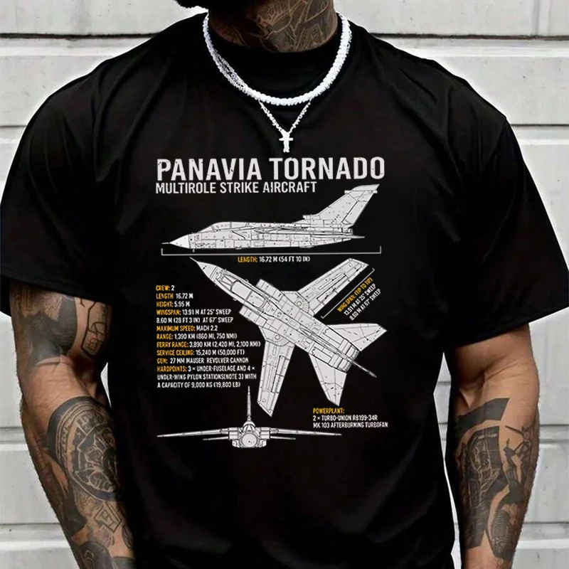 

Tornado Aircraft RAF Jet Fighter Airplane Blueprint Warplane Men's Graphic Black T-Shirt New Men Casual O-neck Short Sleeve Tees
